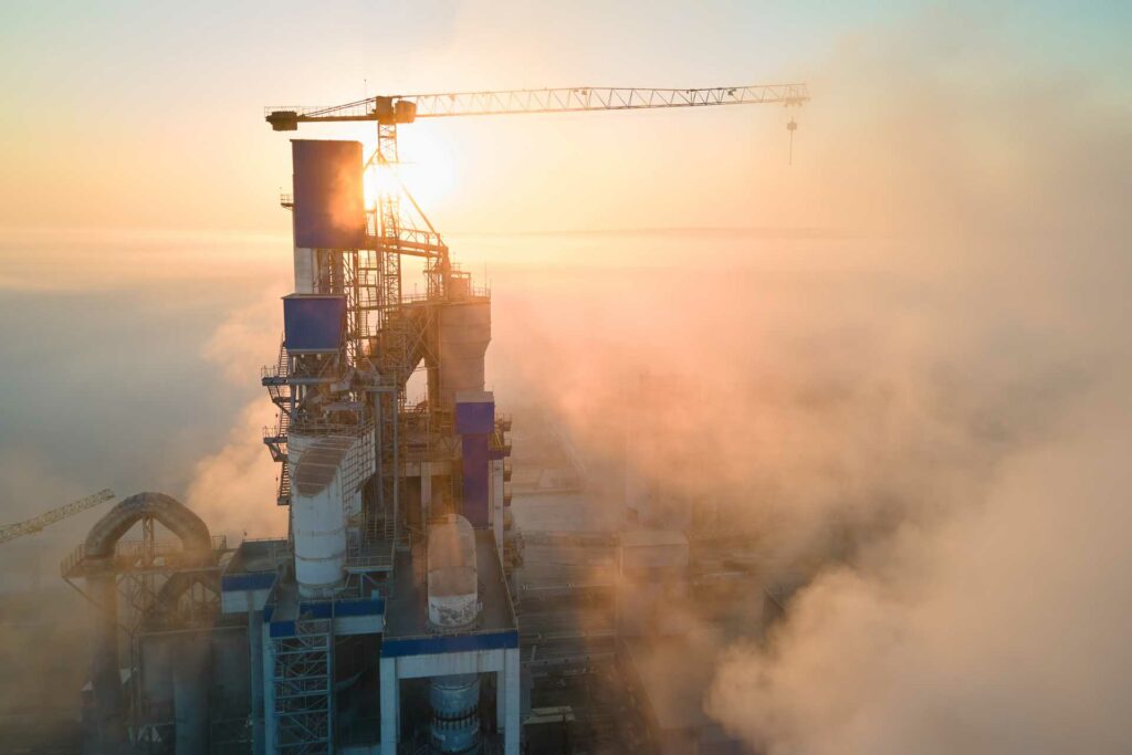 reduce carbon emissions in construction, an aerial view of the cement concrete plant
